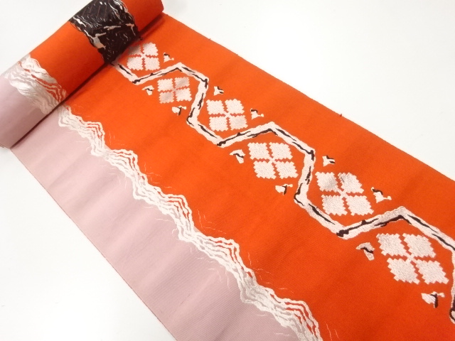 JAPANESE KIMONO / ANTIQUE BOLT FOR HASSUN OBI / WOVEN STRIPE & FLOWER